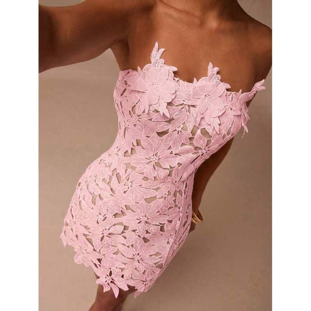 Glamine Pink Floral Party Water-Soluble Tube Top Mini Dre - Picture 1 of 5